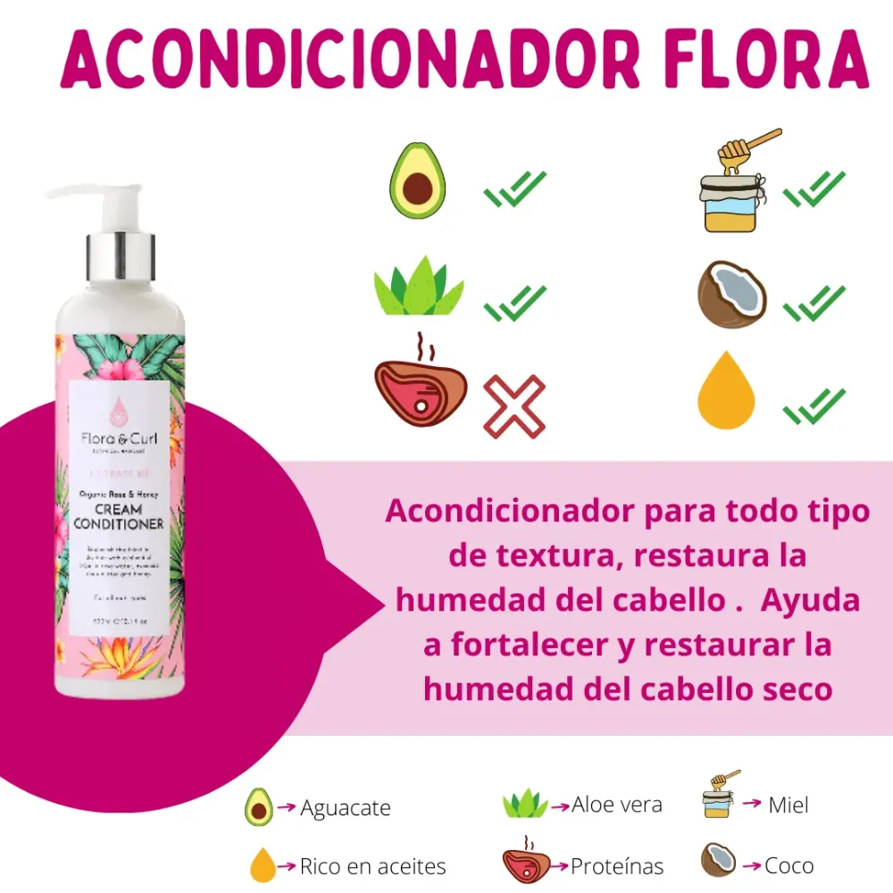 Flora and Curl Rose Water and Honey Cream Conditioner 300ml - 1
